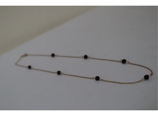 14K Yellow Gold With Onyx Bead Necklace