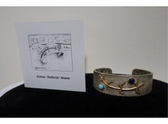 Andrew 'Redhorse' Alvarez 925 Sterling Silver & 14K Gold Bracelet With Turquoise And Lapis