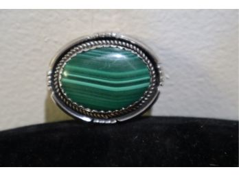 Sterling Silver With Malachite Pin Signed Emanuel Gray