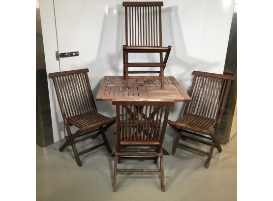 Fantastic PLANTATION TIMBERS TEAK Table & Four (4) Folding Chairs - Needs Cleaning / Refinishing - VERY SOLID