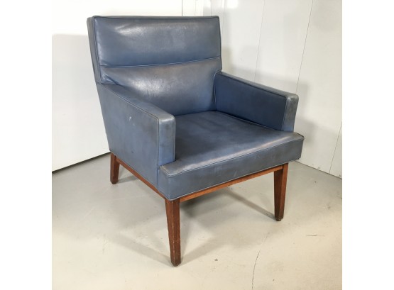 Incredible W & J SLOANE - Antique MCM / Midcentury Modern Armchair - Original Blue Leather - AWESOME LINES !