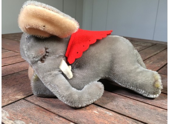 Fantastic Vintage STEIFF Mohair Floppy Ear Elephant With Red Cape - GREAT Condition - NICE OLDER PIECE !