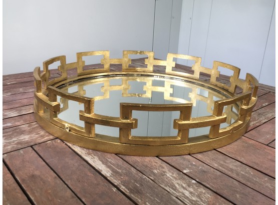 Very Large $229 Retail Price NICOLE MILLER HOME Tray - Gilded / Gold Chain Link Border On Mirrored Base WOW !