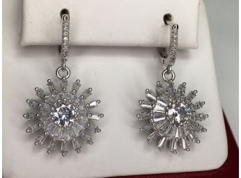 Fantastic 925 / Sterling Silver & White Zircon Sunburst Earrings - REAL SPARKLERS ! - Brand New - Unworn