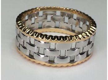 Very Handsome Sterling Silver / 925 Woven Mens Ring - With 14K Overlay Trim - VERY Good Looking Piece