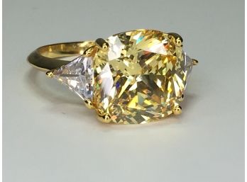 Fabulous 925 / Sterling Silver With 14K Gold Overlay Ring With Yellow & White Topaz - Very Nice - Brand New !