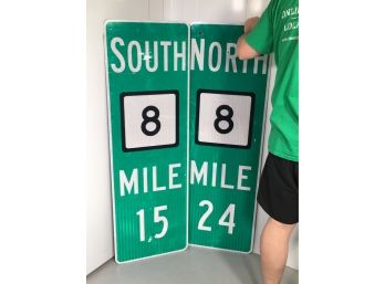 Two Huge Road Signs ROUTE 8 North & South Signs - VERY LARGE - Obsolete Signs - Great Mancave / Garage Decor