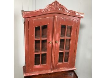 Great Hanging Wall Cabinet / Curio - Old Barn Red  Worn / Distressed Paint - Great Looking Piece For Display