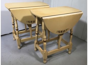 Wonderful Pair Of Vintage HITCHCOCK Cream Color Butterfly Tables - Hitchcocksville, Conn - Hand Stenciled