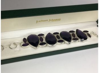 Fantastic 925 / Sterling Silver Toggle Bracelet With Large / Multi Sized Amethysts - Very Nice - New Unworn !