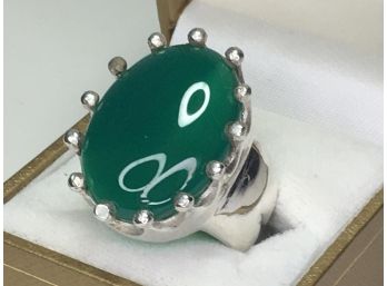 Very Large & Heavy 925 / Sterling Silver & Jade Ring - Stone Is Nickle Sized - GREAT Looking Ring - Brand New