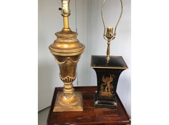 Two Wonderful Decorator Lamps - One Is Gold Leaf With Swags The Other Is Classic Tole Cachepot Style (2 FOR 1)