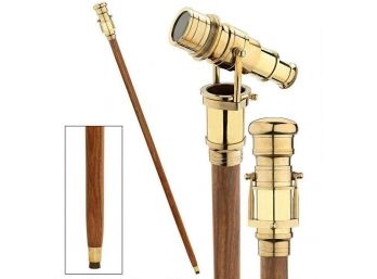 Fantastic Antique Style Cane / Walking Stick With Hidden Brass Telescope - Awesome Piece - All Hand Made !