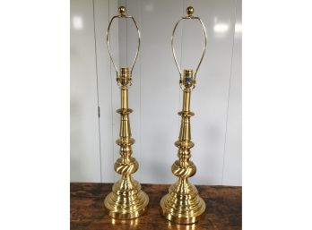 Baically Brand New STIFFEL Brushed Brass/ Lacquered Table Lamps - Retail Price Was $299 Each - No Shades