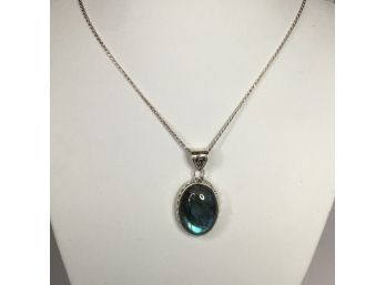 Incredible 925 / Sterling Silver Necklace With Huge Labradorite Oval Pendant - Pendant Hand Made In India