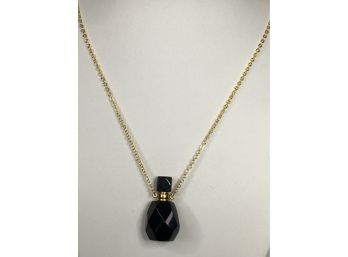Fantastic 14K Gold Plated Necklace With Onyx Glass Scent /  Perfume Bottle - Real Bottle - Very Pretty Piece