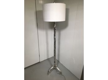 Awesome Tree Trunk / Faux Bois Mirrored / Foil Floor Lamp - With White Drum Shade - Tested - Works Fine