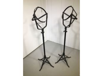 Incredible Antique Plant / Pot Stands - Adjustable & Repositionable - Old Paint - Possibly From Funeral Home