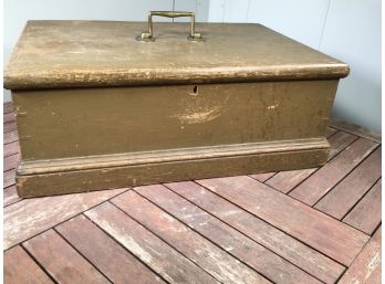Incredible Large Antique Document Box - Hand Dovetailed Case - Amazing Old Worn Green Paint - Very Nice !
