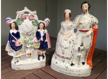 Beautiful Antique Staffordshire Figures - Larger Is Queen & King Of Sardinia - Nice Piece - Minor Flaws