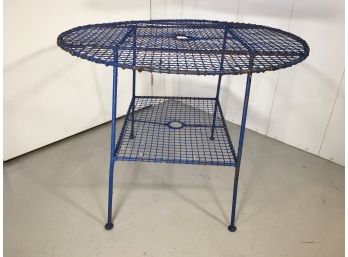 Vintage Antique French Wire Table - Old Blue Paint - Unusual Size - More Of Side Table - Great Old Piece