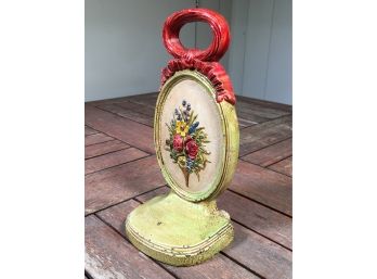 Amazing Vintage Cast Iron Flower Basket Door Stop - Great Paint - Unusual Size - Nice Colors - Very Pretty !