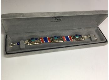 Wonderful 925 /  Sterling Silver Bracelet HAND MADE IN BALI - Turquoise, Coral & Lapis Lazuli - VERY NICE !