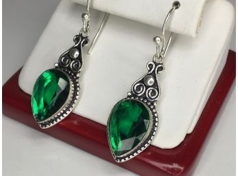 Gorgeous Large 925 / Sterling Silver Earrings With Faceted Russian Chrome Diopside - Very Pretty - Brand New