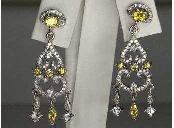 Incredible Delicate 925 / Sterling Silver Chandelier Earrings With White & Yellow Topaz - Very Expensive Look