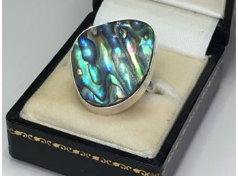 Fantastic 925 / Sterling Silver With Large Abalone Cocktail Ring - Very Nice Ring - Brand New Never Worn