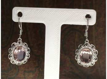 Lovely 925 / Sterling Sterling Silver Earrings With Pale Peach Topaz - Very Pretty Pair - Brand New Unworn
