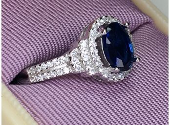 Lovely 925 / Sterling Silver Ring With Blue & White Sapphires - Very Pretty Piece - Brand New - Never Worn