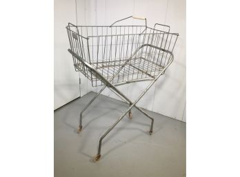 Cute Vintage Wire Laundry Basket On Rolling Folding Cart - Made By Dennis Mitchell Industries In Penn
