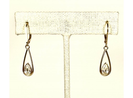 Gold Over Sterling Silver Drop Earrings White Stones