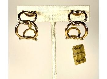 Vintage 1980s Original Tag Napier Gold Tone Hoop Earrings