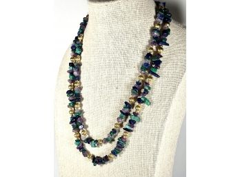 Gold Filled Semiprecious Stone Beaded Necklace Amethyst, Malachite And Lapis