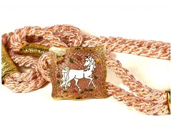 New Old Stock Chinese Unicorn Belt Buckle & Pink Eastic 1980s Belt