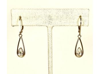 Gold Over Sterling Silver Drop Earrings White Stones