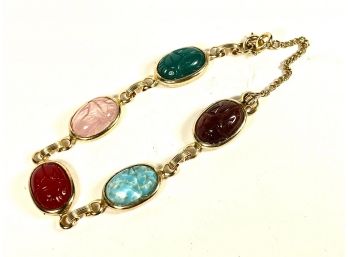 Vintage Gold Tone Glass Scarab Bracelet