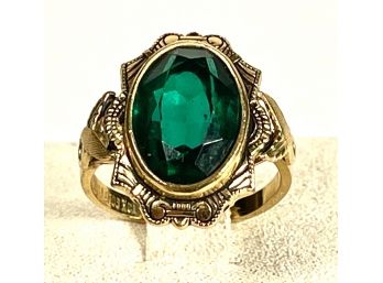 Vintage Gold Filled Ladies Ring W Green Stone About A Size 6