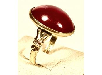 Vintage Gold Filled Ladies Ring With Pink Cabochon Stone