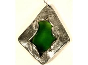 1960s 1970s Mid Century Signed Pewter & Glass Pendant Signed GOTE