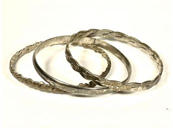 Three Vintage Sterling Silver And Mexican Silver Bangle Bracelets