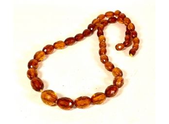 Antique Faceted Amber Beaded Necklace Barrel Clasp Damaged