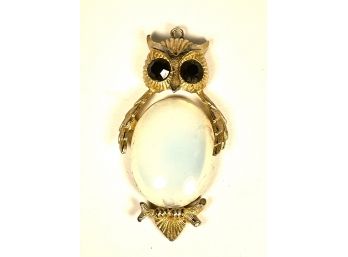 Signed Vintage Gold Tone Jelly Belly Pendant Owl Large Opalescent Stone