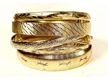 Lot 5 Vintage 1980s Gold Tone Engraved Bangle Bracelets Including Monet
