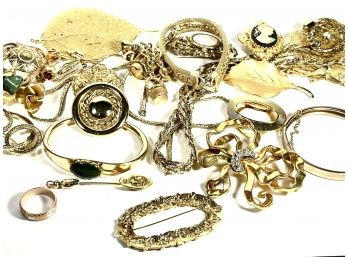 Large Lot Of Gold Tone Vintage Jewelry Brooches Bracelets Etc.