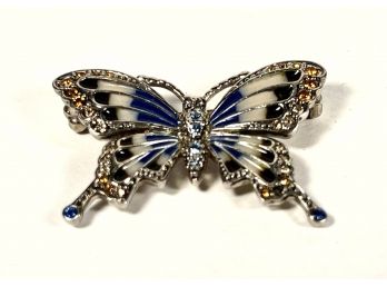 Signed Monet Silver Tone Butterfly Brooch W Rhinestones