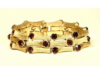 Vintage Gold Tone Signed Trifari Bracelet W Brown Stones