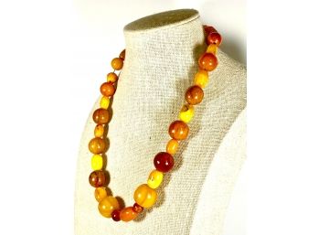 Antique Chinese Genuine Amber Beaded Necklace  Great Clasp